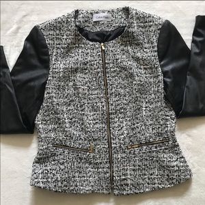 Faux Leather and Tweed Jacket